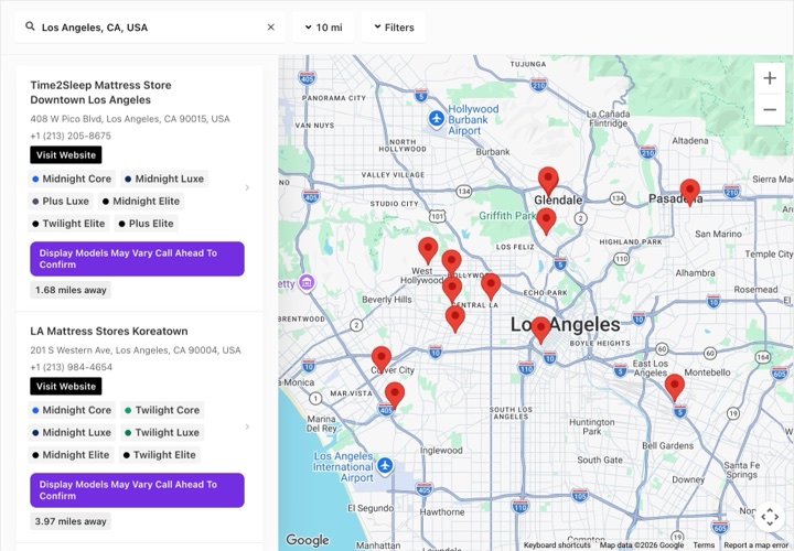 Helix Sleep store locator on go.helixsleep.com, built with StoreRocket