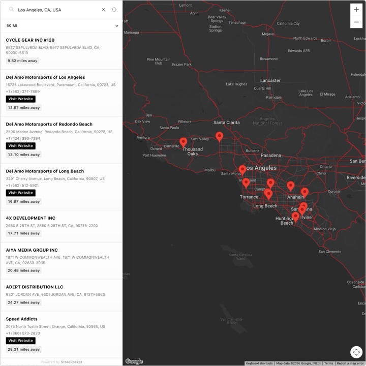 Icon store locator on rideicon.com, built with StoreRocket