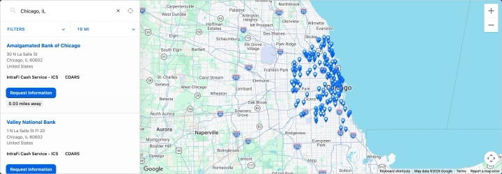 IntraFi store locator on intrafi.com, built with StoreRocket