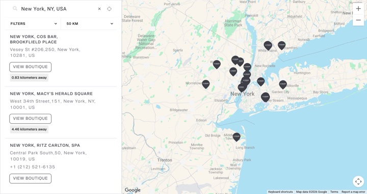 La Prairie store locator on laprairie.com, built with StoreRocket