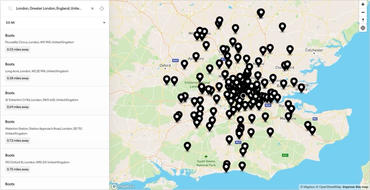 Loop Earplugs store locator on loopearplugs.com, built with StoreRocket