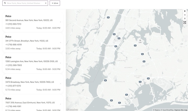 Ollie store locator on ollie.com, built with StoreRocket