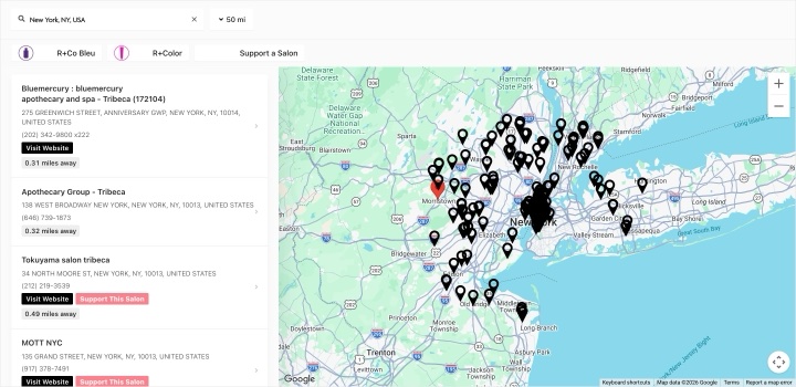 R+Co store locator on randco.com, built with StoreRocket