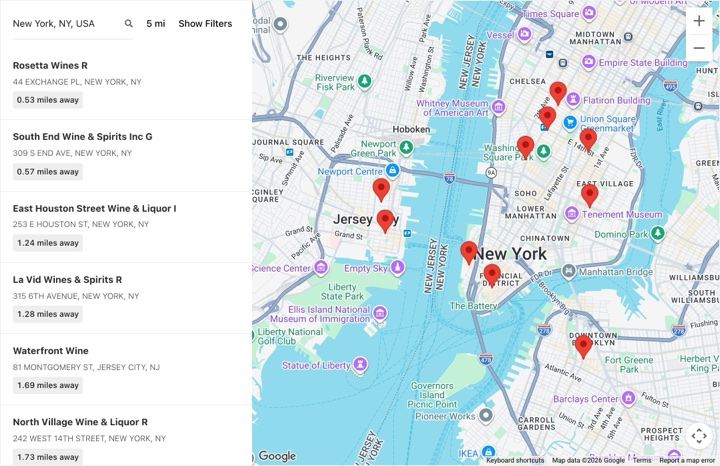 Señor Sangria store locator on senorsangria.com, built with StoreRocket