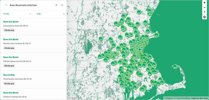 Wahlburgers At Home store locator on wahlburgersathome.com, built with StoreRocket